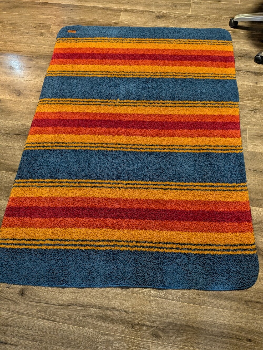 Pendleton Sherpa Like Throw. Striped Print On One Side And Navy Plush On Other